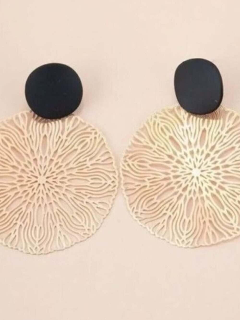 Statement Earrings Black Gold Disc Dangle Drop Earrings for Women‎